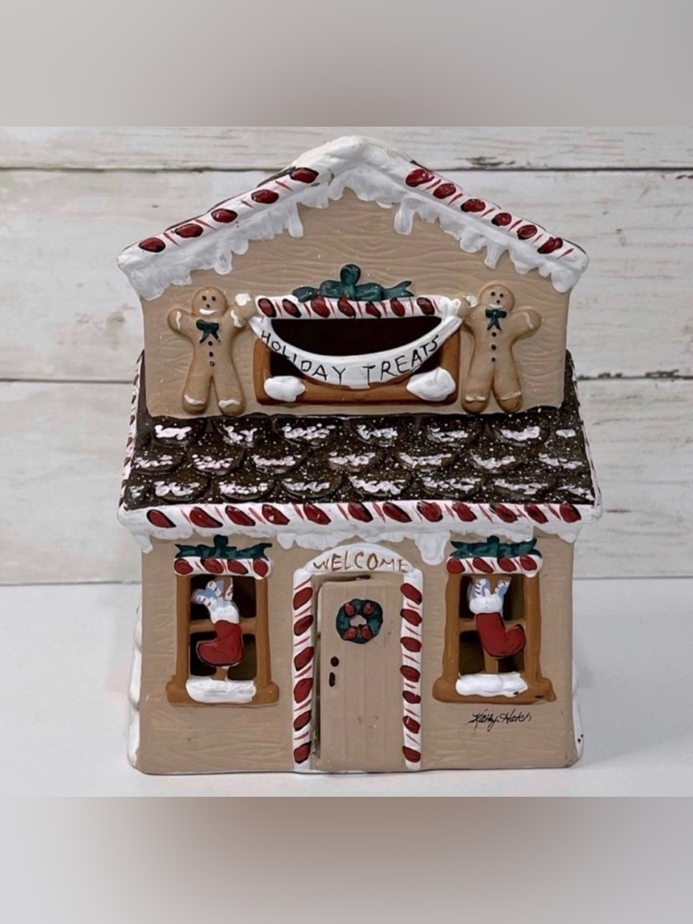 Vintage New Kathy Hatch Gingerbread Candy Store Candle Holder